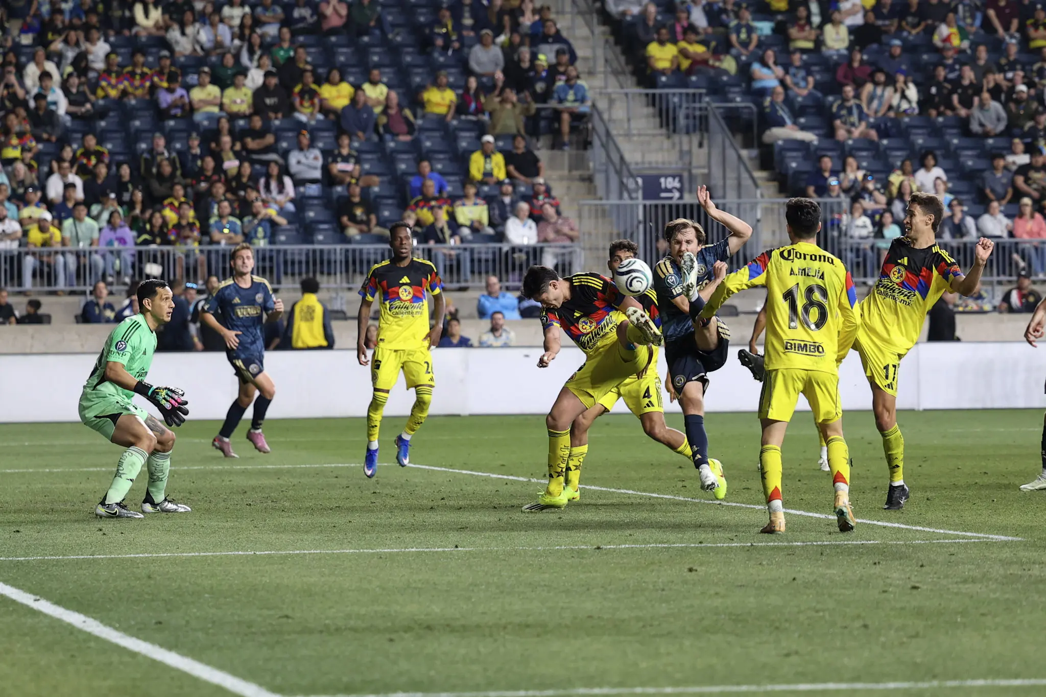 Indiana Vassilev takes a shot for the Philadelphia Union in a Concacaf Champions Cup match against Club America on March 10, 2026. Photo by Don Robson.