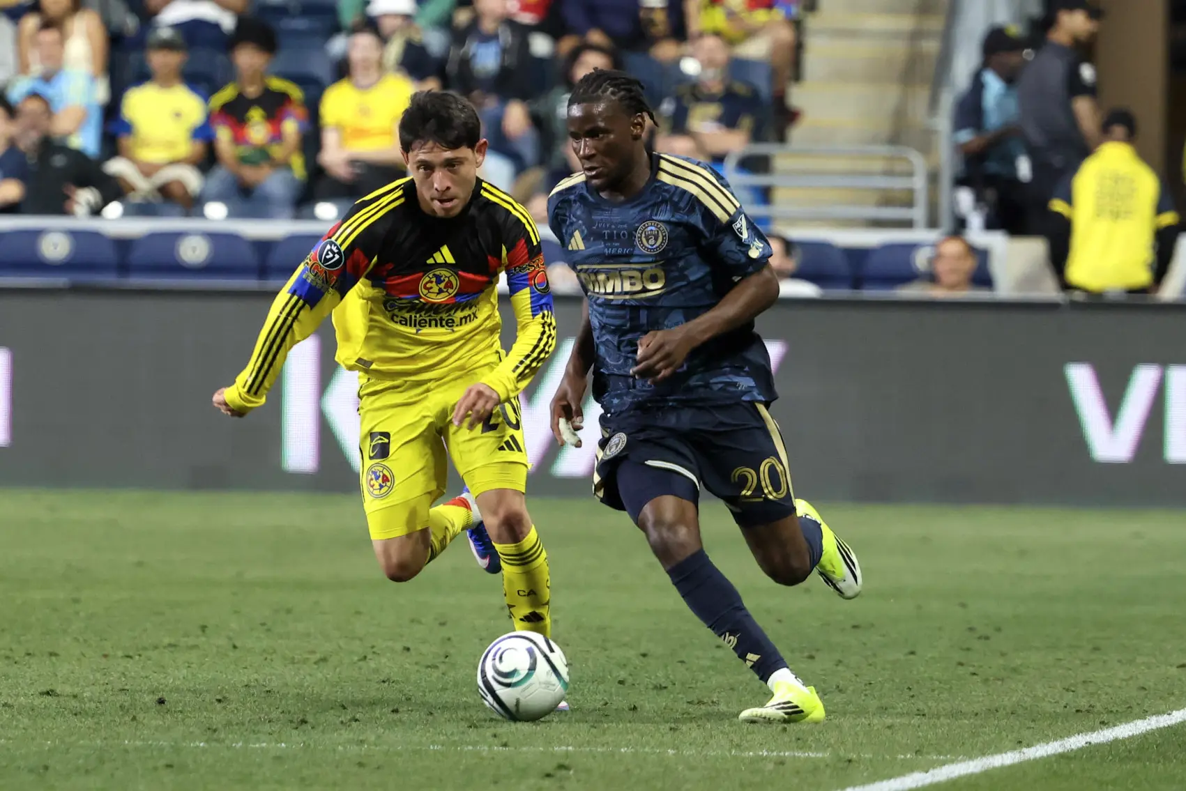 Philippe Ndinga on the ball during a Concacaf Champions Cup match for the Philadelphia Union vs Club America. Photo by Don Robson.