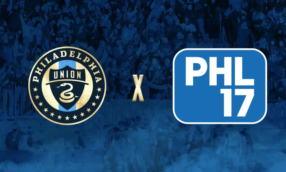 Logos of the Philadelphia Union and WPHL17 overlayed on a blue background