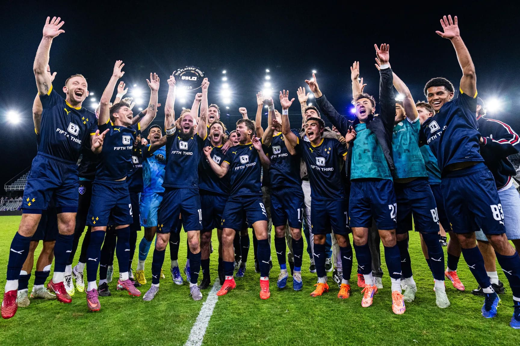 Louisville City lifts 2025 Players' Shield. Photo by Connor Cunningham / Louisville City FC