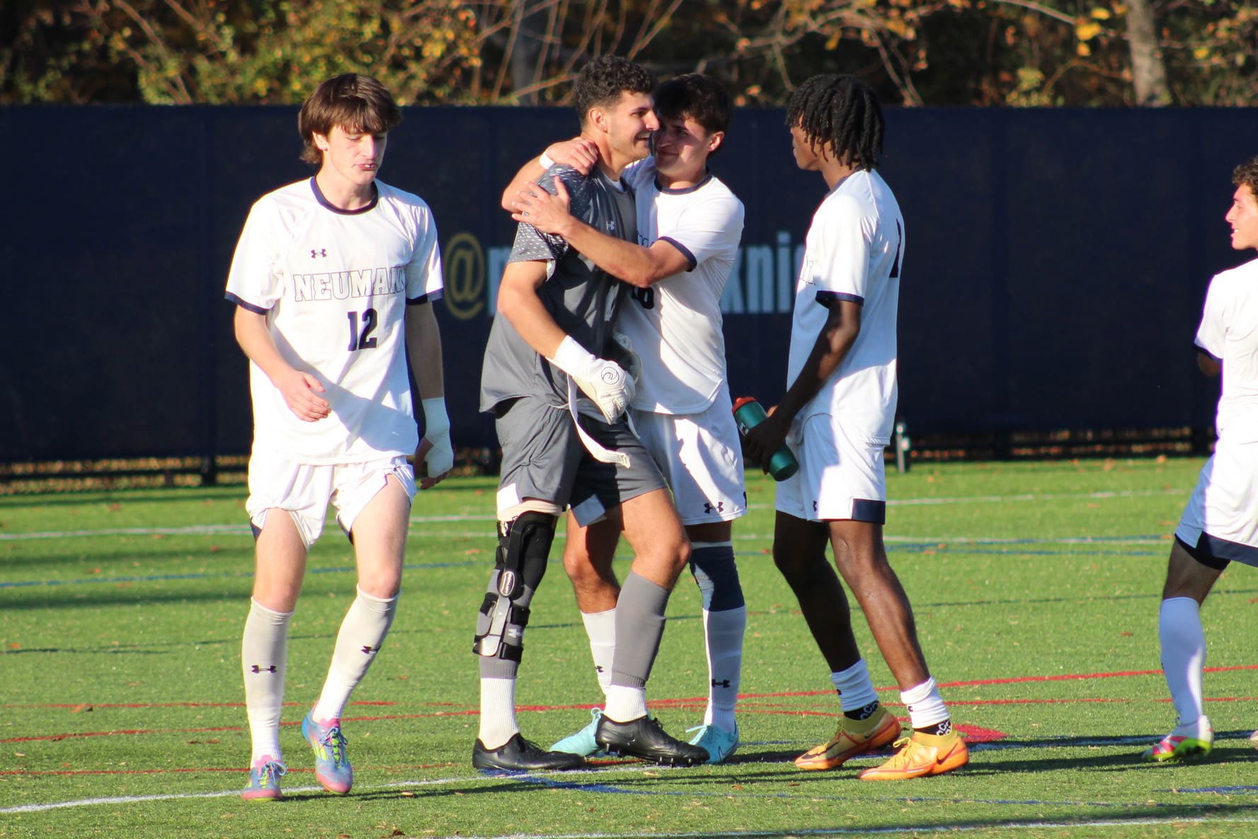 Neumann celebrate their Atlantic East Conference championship win on November 8, 2025. Photo by Evan Konigsberg.
