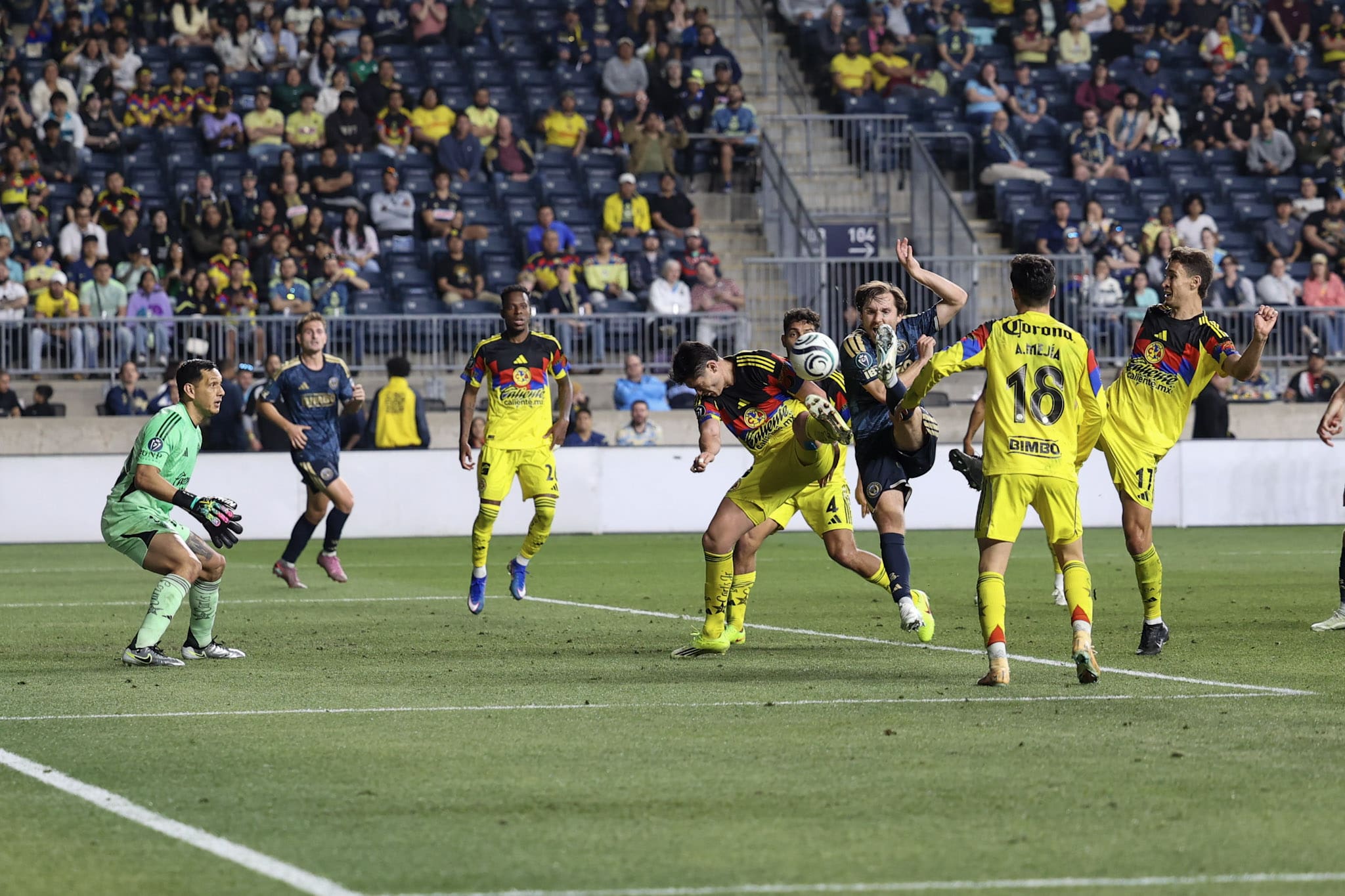 Indiana Vassilev takes a shot for the Philadelphia Union in a Concacaf Champions Cup match against Club America on March 10, 2026. Photo by Don Robson.