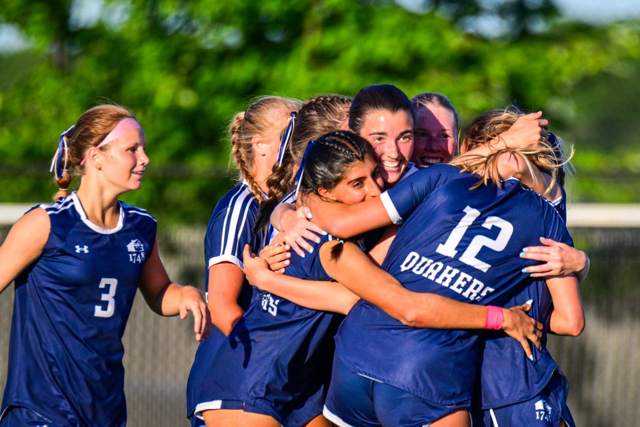 Wilmington Friends girl soccer celebrates a goal in the 2026 DIAA Division II state semifinal. Photo by Chris Coletti.